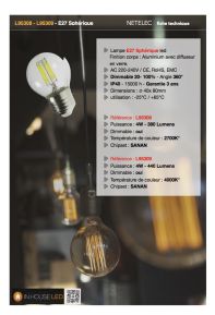 Lampe E27 sphérique filament